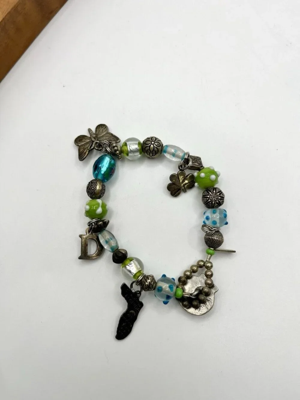 VTG Sterling Silver Charm Bracelet Artisan Lampwork Glass Beads Florida Shell